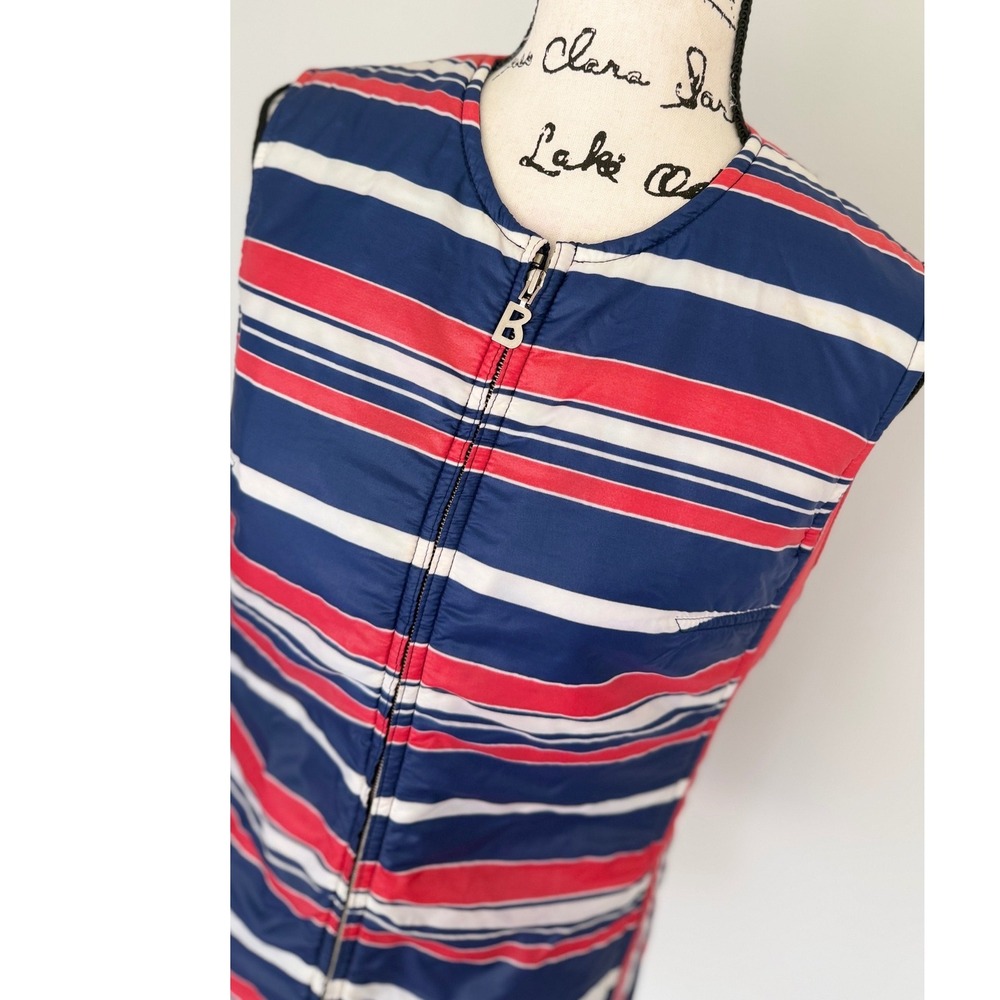 Bogner Vintage Striped Puffer Vest Red White Blue Nylon Zip Front Size 12/40 - Picture 3 of 15